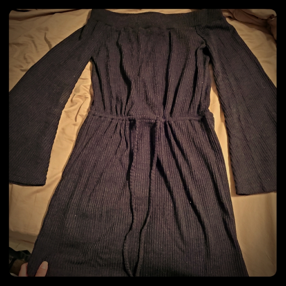 Bell sleeve drawstring waist dress